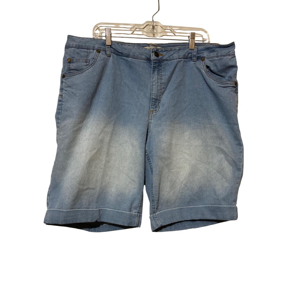 Woman Within Blue Denim Bermuda Shorts Plus Size 20W Light Wash Cuffed Stretch